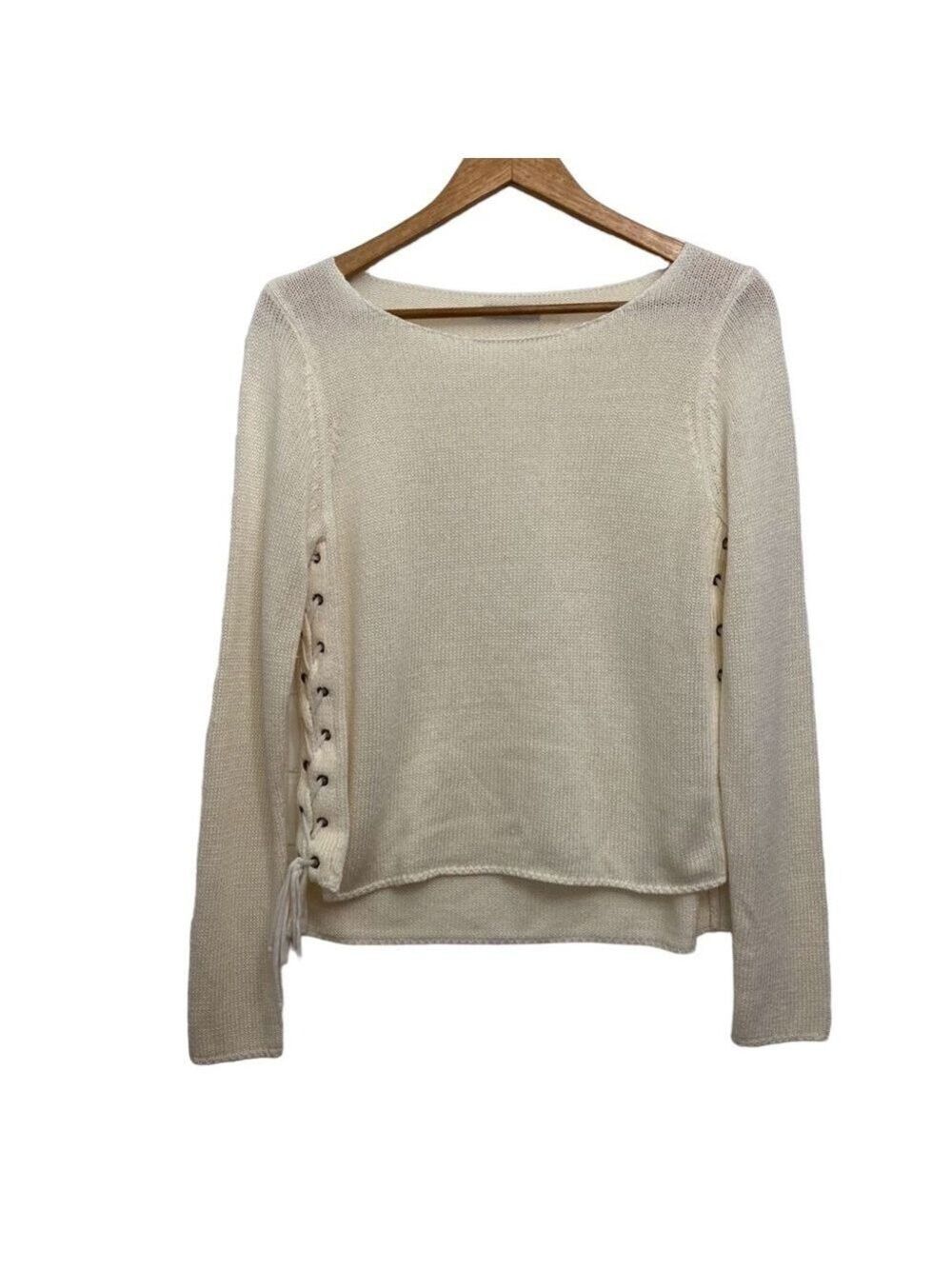 DEX off white knit sweater lace-up details small-medium cream sweater